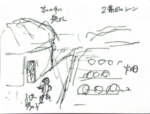セッションで見えた光景のスケッチ|畑のある場面
